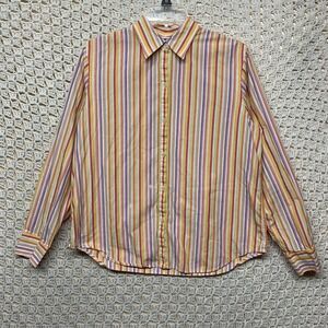 Ralph Lauren Shirt Top Blouse Women Sz L Orange White Striped Button Up Long Slv